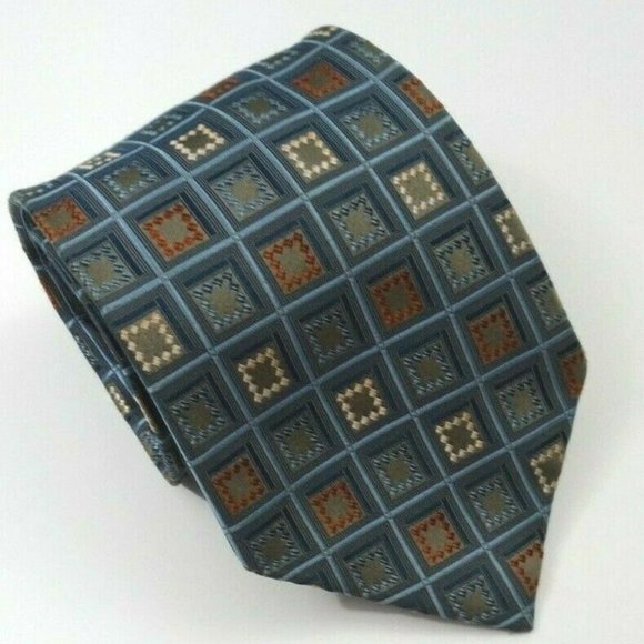 Pronto Uomo Blue Red Cream Geometric Silk Tie - Picture 1 of 4